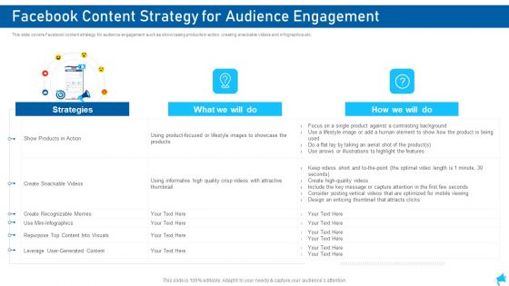 Social Media Marketing Facebook Content Strategy For Audience Engagement Template PDF