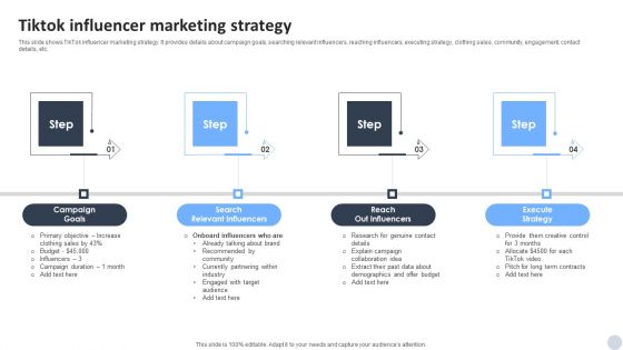 Social Media Marketing Strategies To Generate Lead Tiktok Influencer Marketing Strategy Clipart PDF