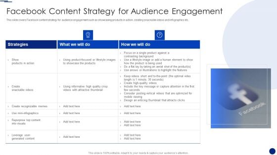 Social Media Marketing Through Facebook Facebook Content Strategy For Audience Engagement Professional PDF