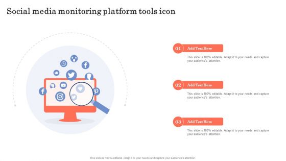 Social Media Monitoring Platform Tools Icon Ppt Infographics Model PDF