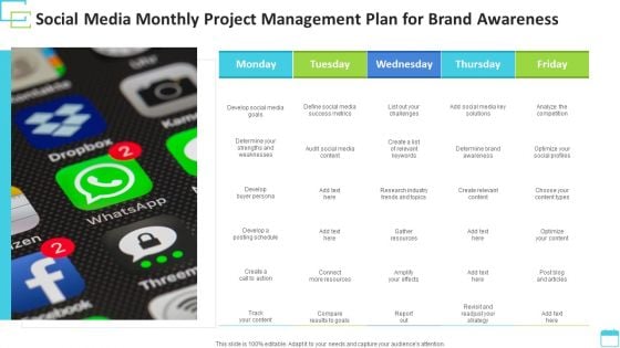 Social Media Monthly Project Management Plan For Brand Awareness Background PDF Social Media Monthly Project Management Plan For Brand Awareness Background PDF