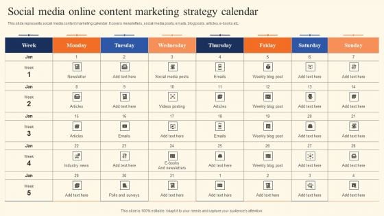 Social Media Online Content Marketing Strategy Calendar Ideas PDF