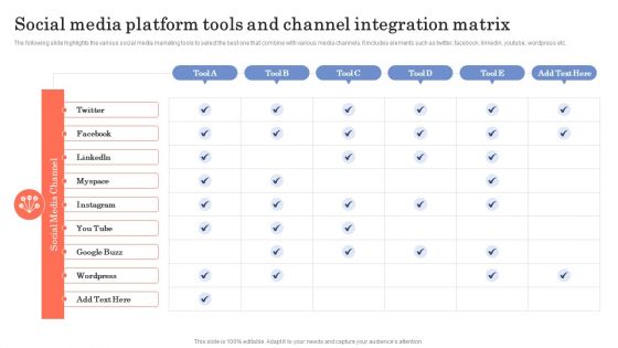 Social Media Platform Tools And Channel Integration Matrix Ppt Model Elements PDF