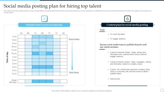 Social Media Posting Plan For Hiring Top Talent Tactical Plan To Enhance Social Media Hiring Process Brochure PDF