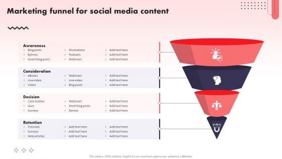 Social Media Promotional Technique Marketing Funnel For Social Media Content Infographics PDF