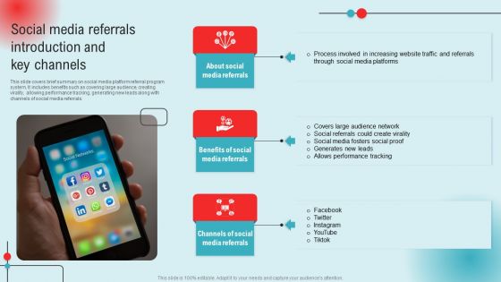 Social Media Referrals Introduction And Key Channels Ppt PowerPoint Presentation File Icon PDF