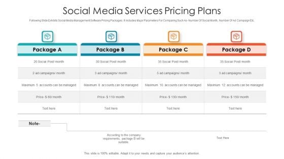 Social Media Services Pricing Plans Ppt Slides Gridlines PDF