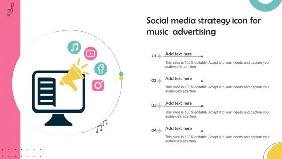 Social Media Strategy Icon For Music Advertising Microsoft PDF