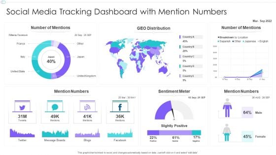 Social Media Tracking Dashboard With Mention Numbers Ppt Layouts Gallery PDF