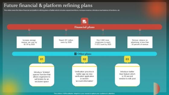 Social Network Business Summary Future Financial And Platform Refining Plans Brochure PDF