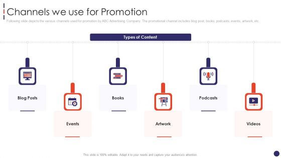 Social Network Firm Pitch Deck Channels We Use For Promotion Brochure PDF