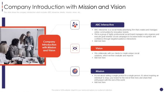 Social Network Firm Pitch Deck Company Introduction With Mission And Vision Topics PDF