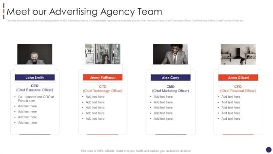 Social Network Firm Pitch Deck Meet Our Advertising Agency Team Guidelines PDF