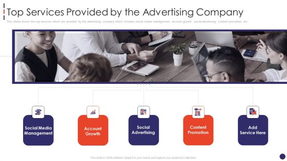 Social Network Firm Pitch Deck Top Services Provided By The Advertising Company Download PDF