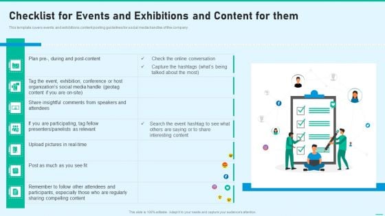 Social Network Playbook Checklist For Events And Exhibitions And Content For Them Ppt Professional Design Templates PDF