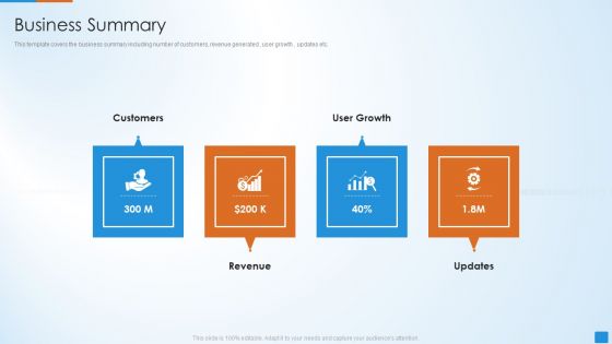 Social Network Strategy Pitch Deck Business Summary Elements PDF