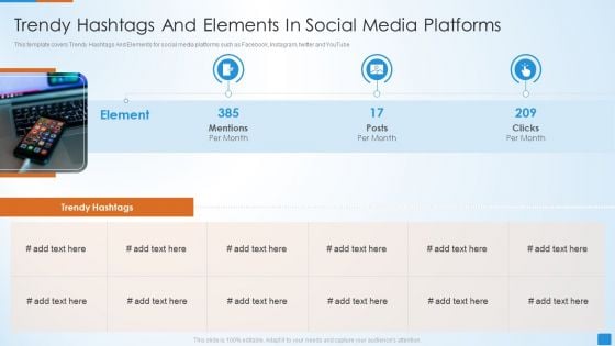 Social Network Strategy Pitch Deck Trendy Hashtags And Elements Background PDF