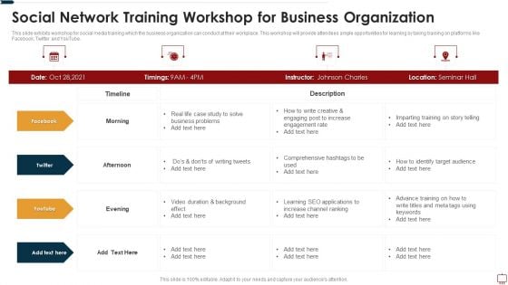 Social Network Training Workshop For Business Organization Ppt File Pictures PDF