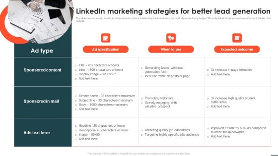 Social Networks Marketing Campaign Linkedin Marketing Strategies For Better Lead Generation Slides PDF