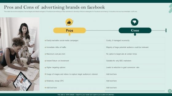 Social Networks Marketing To Improve Pros And Cons Of Advertising Brands On Facebook Icons PDF