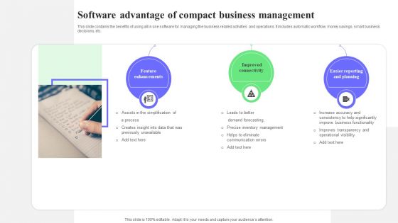 Software Advantage Of Compact Business Management Ppt Visual Aids Styles PDF