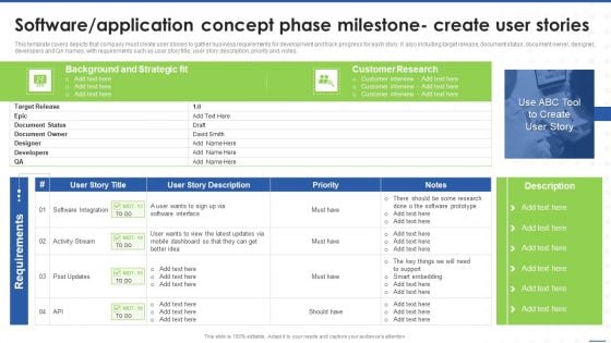 Software Application Concept Phase Milestone Create User Stories Infographics PDF