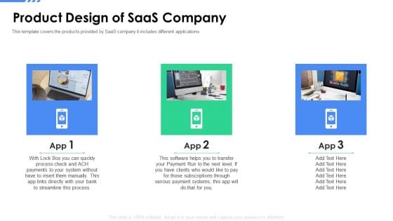Software As A Service Funding Elevator Product Design Of Saas Company Box Icons PDF