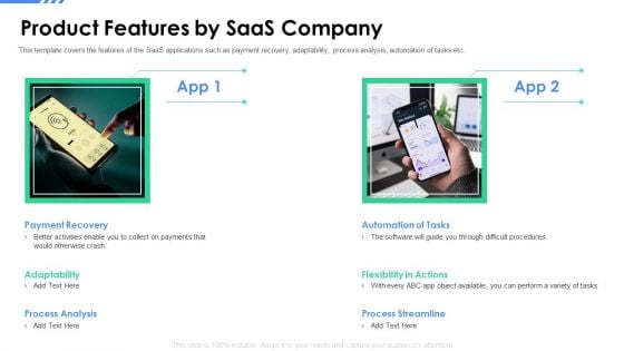 Software As A Service Funding Elevator Product Features By Saas Company Mockup PDF