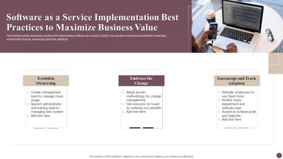 Software As A Service Implementation Best Practices To Maximize Business Value Template PDF Software As A Service Implementation Best Practices To Maximize Business Value Template PDF
