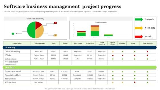 Software Business Management Project Progress Ppt Show Icon PDF