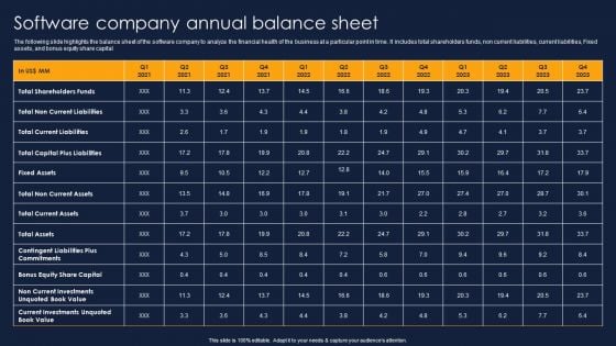 Software Company Annual Balance Sheet Financial Performance Report Of Software Firm Professional PDF Software Company Annual Balance Sheet Financial Performance Report Of Software Firm Professional PDF