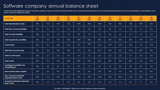 Software Company Annual Balance Sheet Financial Performance Report Of Software Firm Professional PDF