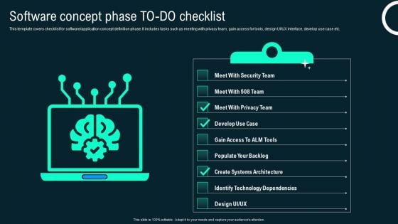 Software Concept Phase To Do Checklist Business Application Development Playbook Background PDF