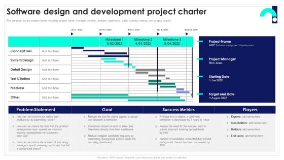 Software Design And Development Project Charter Playbook For Software Engineers Inspiration PDF