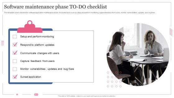 Software Designing And Development Software Maintenance Phase Todo Checklist Diagrams PDF