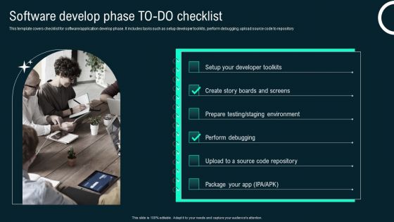 Software Develop Phase To Do Checklist Business Application Development Playbook Ideas PDF