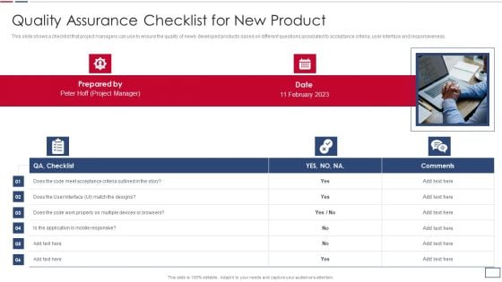 Software Developer Playbook Quality Assurance Checklist For New Product Template PDF