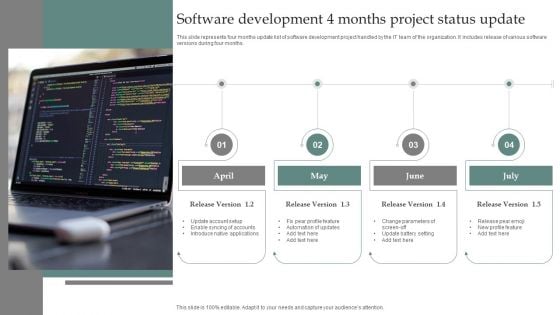 Software Development 4 Months Project Status Update Diagrams PDF