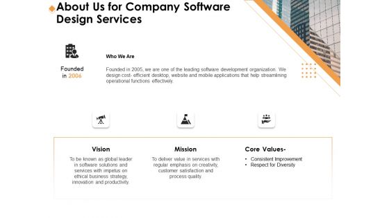 Software Development About Us For Company Software Design Services Ppt Diagrams PDF