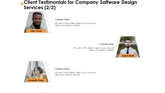 Software Development Client Testimonials For Company Software Design Services Company Mockup PDF