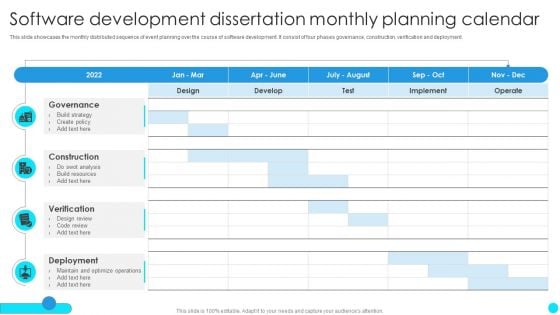 Software Development Dissertation Monthly Planning Calendar Diagrams PDF