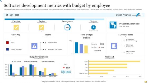 Software Development Metrics With Budget By Employee Guidelines PDF