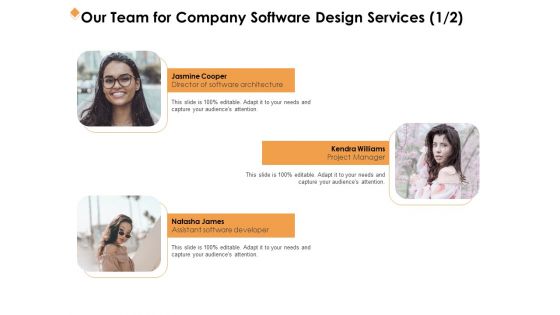 Software Development Our Team For Company Software Design Services Ppt Professional Layout PDF