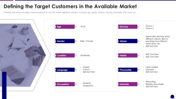 Software Development Pitch Deck Defining The Target Customers In The Available Market Professional PDF