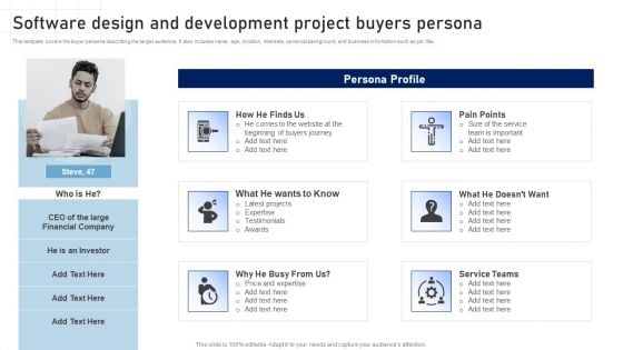 Software Development Playbook Software Design And Development Project Buyers Persona Graphics PDF