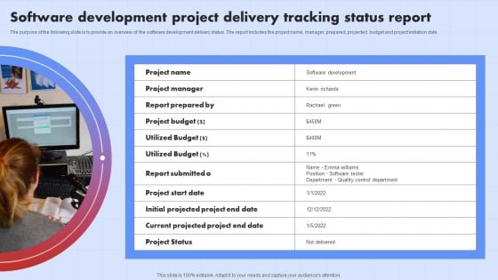 Software Development Project Delivery Tracking Status Report Diagrams PDF