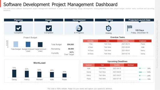 Software Development Project Management Dashboard Information PDF