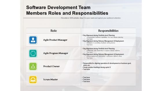 Software Development Team Members Roles And Responsibilities Ppt PowerPoint Presentation File Gallery PDF