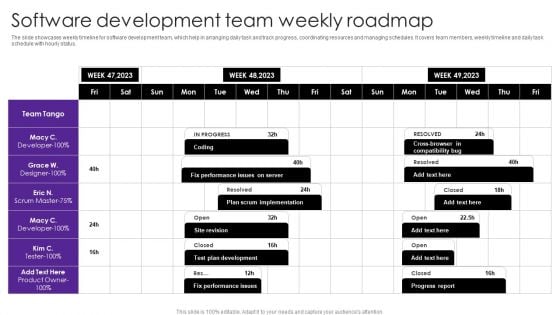 Software Development Team Weekly Roadmap Clipart PDF