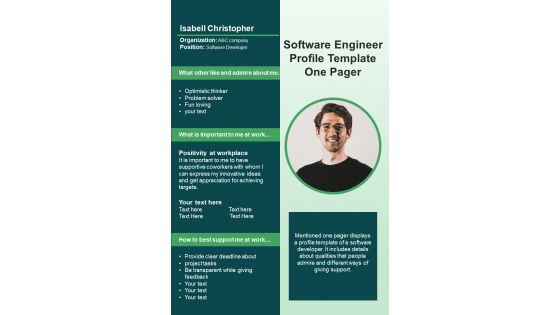 Software Engineer Profile Template One Pager PDF Document PPT Template